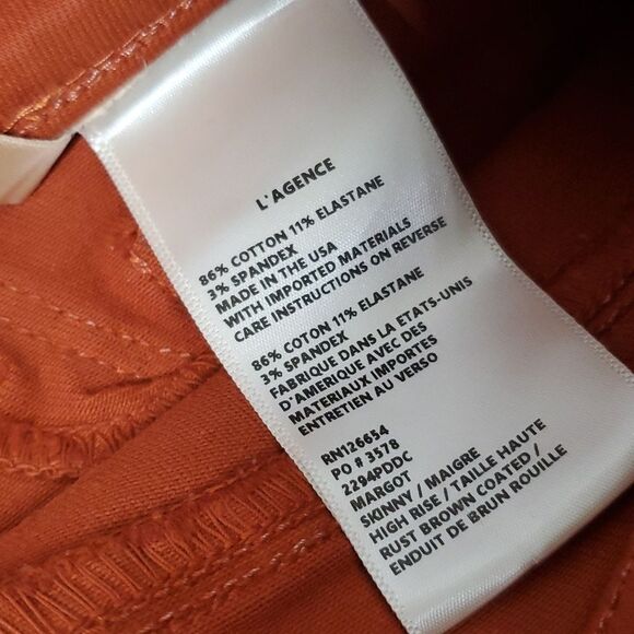 L'agence Margot Coated Denim Cropped Skinny Jeans Rust Brown Sz 25 - Picture 11 of 11